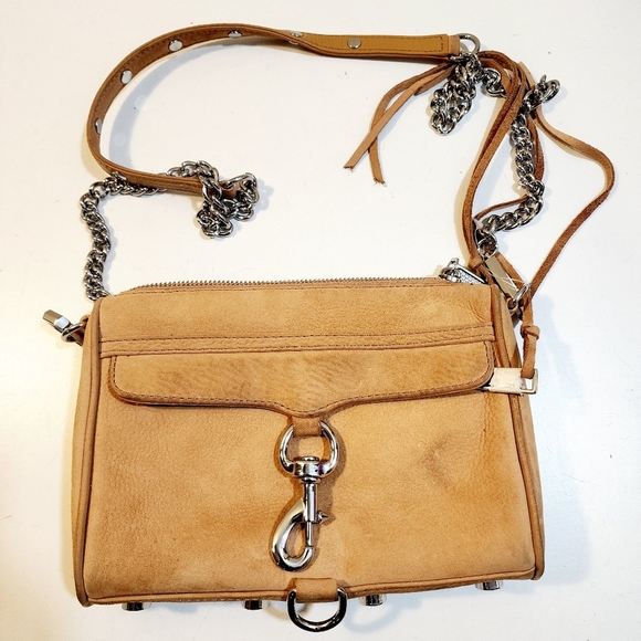 REBBECA MINKOFF Tan Crossbody Leather Bag with Chain Strap and Structured Design - Picture 4 of 16